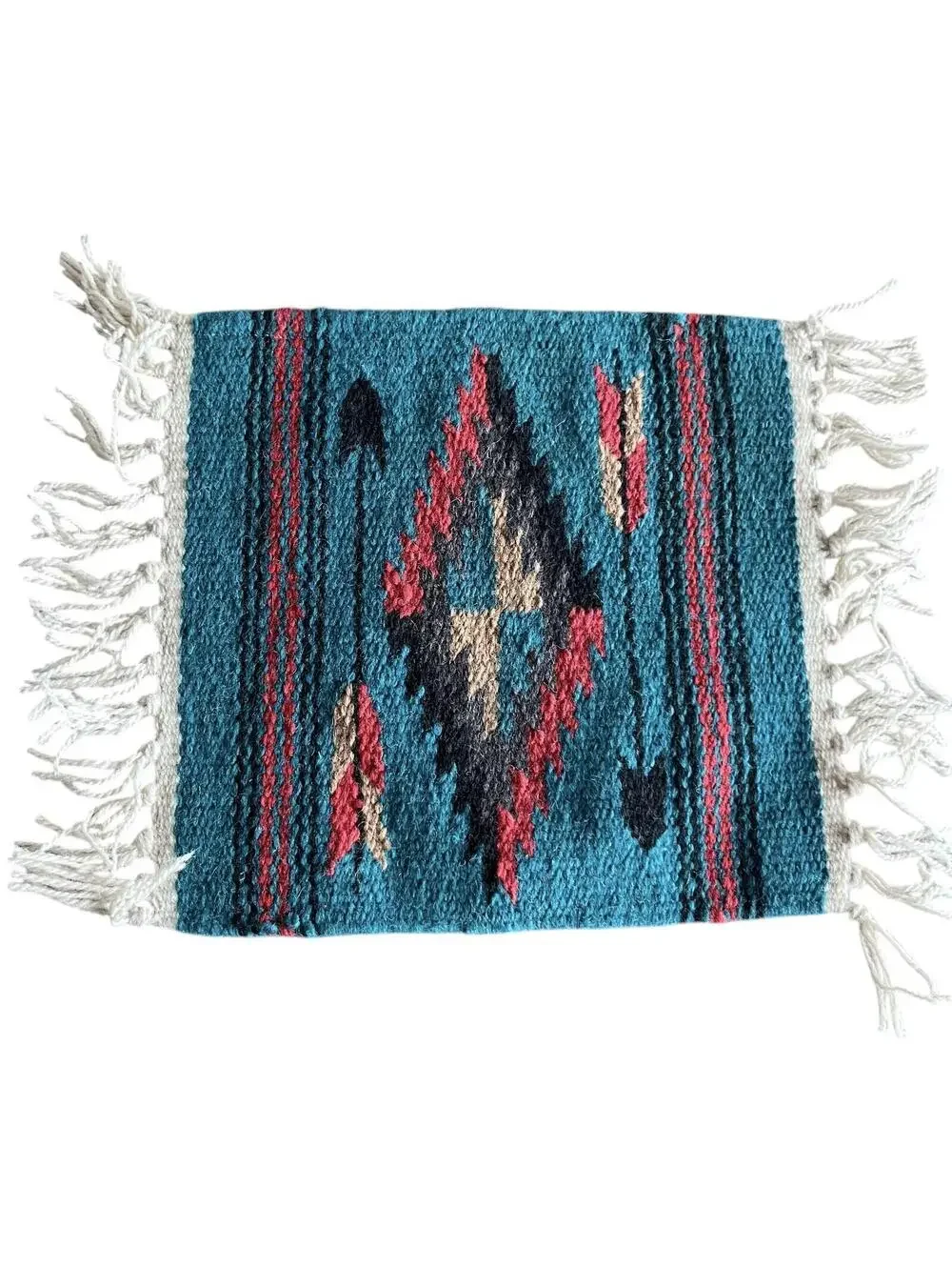 El Paso Blanket Company Woven Table Rug Fringe 90% Wool 15” X 10.5”